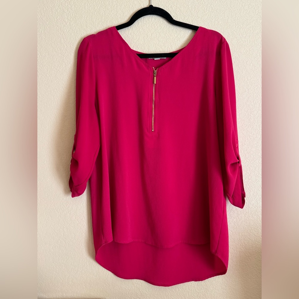 Women's Bright Pink Zip-Front Blouse